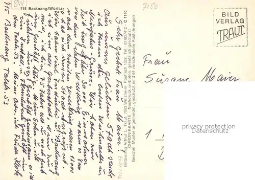 AK / Ansichtskarte Backnang Stadtturm Rathaus Aspacher Bruecke Stiftskirche Chronik Wappen Backnang