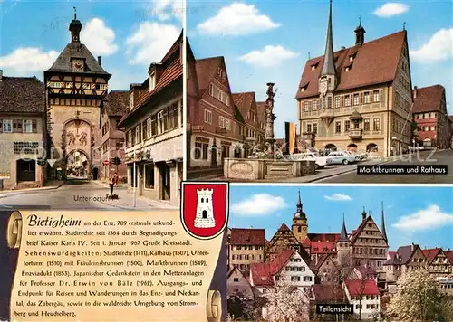 AK / Ansichtskarte Bietigheim Bissingen Untertorturm Marktbrunnen Rathaus Altstadt Chronik Wappen Bietigheim Bissingen