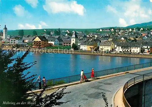 AK / Ansichtskarte Mehring_Mosel Moselbruecke Blick ueber den Fluss zur Stadt Mehring Mosel
