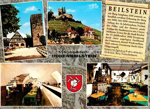 AK / Ansichtskarte Beilstein_Wuerttemberg Burg Langhans Burggaststaette Hohenbeilstein Falknerei Chronik Wappen Beilstein_Wuerttemberg