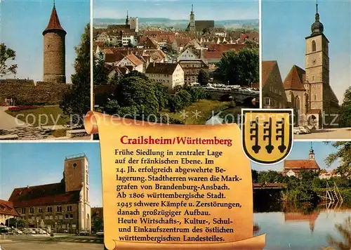 AK / Ansichtskarte Crailsheim Stadtpanorama Turm Stadtmauer Kirche Partie an der Jagst Geschichte Crailsheim