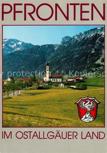 AK / Ansichtskarte Pfronten Ortsansicht mit Kirche Ostallgaeuer Land Alpen Wappen Pfronten