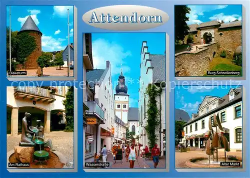 AK / Ansichtskarte Attendorn Bieketurm Rathaus Wasserstr Burg Schnellenberg Alter Markt Attendorn