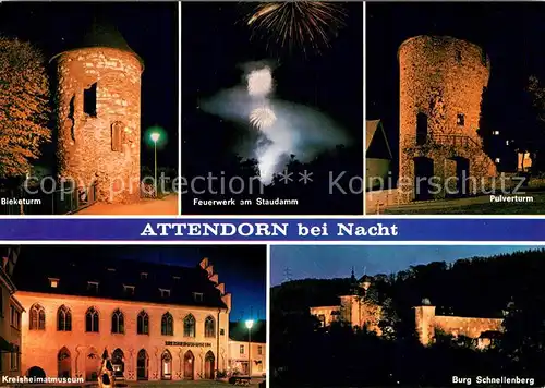 AK / Ansichtskarte Attendorn Bieketurm Feuerwerk Pulverturm Kreisheimatmuseum Burg Schnellenberg Attendorn