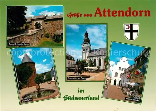 AK / Ansichtskarte Attendorn Burg Schnellenberg Bieketurm Sauerlaender Dom Kl Markt Attendorn