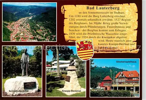 AK / Ansichtskarte Bad_Lauterberg Fliegeraufnahme Schroth Denkmal Kneipp Denkmal Glockenspielhaus Bad_Lauterberg