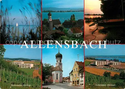 AK / Ansichtskarte Allensbach_Bodensee Seepanorama Schmieder Kliniken Kirche Allensbach_Bodensee