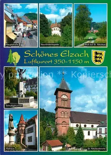 AK / Ansichtskarte Elzach Hauptstrasse Neunlindenkapelle St Nikolaus Schuttigbrunnen Rathaus St Nikolauskirche Elzach