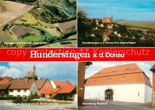 AK / Ansichtskarte Hundersingen_Oberstadion Heuneburg Fliegeraufnahme Martinuskirche Ortsplatz Heuneburgmuseum Hundersingen_Oberstadion