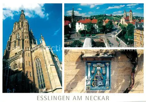 AK / Ansichtskarte Esslingen_Neckar Turm der Frauenkirche Wappen am Kielmeyer Haus Stadtblick Esslingen Neckar