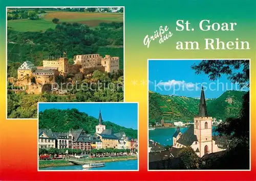 AK / Ansichtskarte St_Goar Burg Rheinfels Fliegeraufnahme Ortsansicht mit Kirche St_Goar