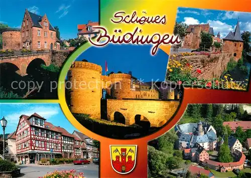 AK / Ansichtskarte Buedingen_Hessen Muehltorbruecke Schlaghaus Stadtmauer Bollwerk Fachwerkhaus Schloss Buedingen Hessen