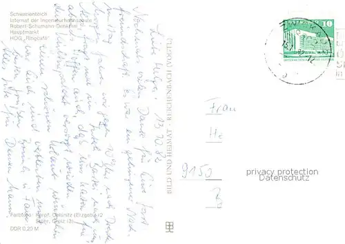 AK / Ansichtskarte Zwickau_Sachsen Schwanenteich Internat Ingenieurhochschule Robert Schumann Denkmal Hauptmarkt HOG Ringcafe Zwickau Sachsen