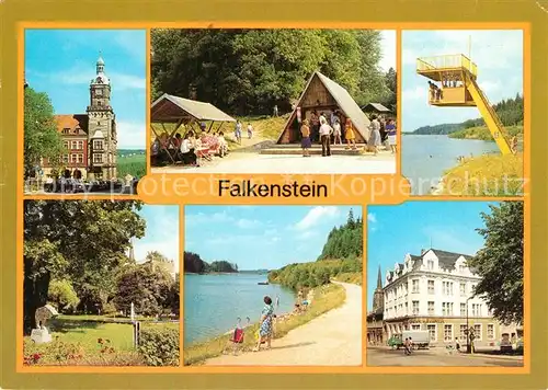 AK / Ansichtskarte Falkenstein_Vogtland Rathaus Talsperre Schlossfelsen Park Haus der Lehrer Falkenstein_Vogtland