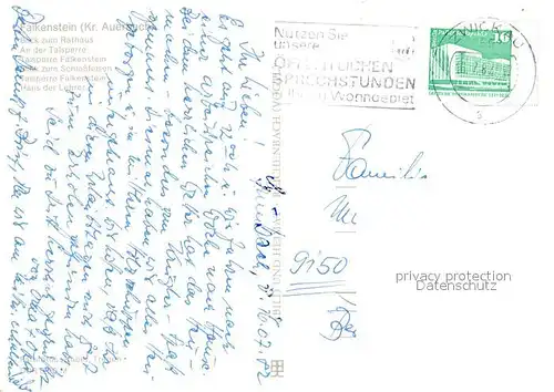 AK / Ansichtskarte Falkenstein_Vogtland Rathaus Talsperre Schlossfelsen Park Haus der Lehrer Falkenstein_Vogtland