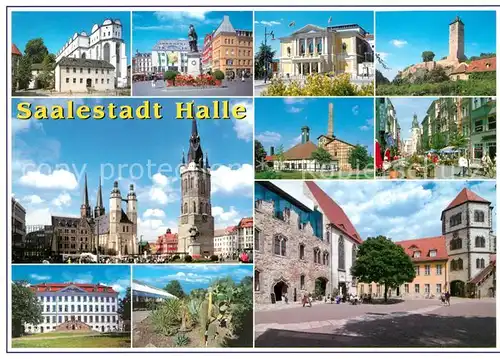 AK / Ansichtskarte Halle_Saale Marktplatz Kirche Franckesche Stiftungen Haendeldenkmal Hallmarkt Turm Fussgaengerzone Opernhaus Halle_Saale