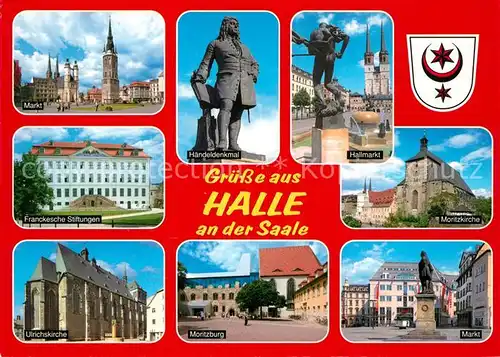 AK / Ansichtskarte Halle_Saale Marktplatz Kirche Franckesche Stiftungen Haendeldenkmal Hallmarkt Moritzburg Halle_Saale