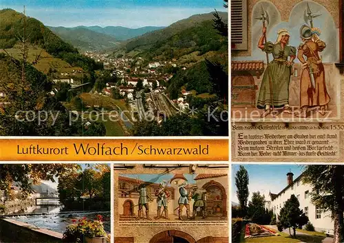 AK / Ansichtskarte Wolfach Panorama Kinzigtal Partie an der Kinzig Fassadenmalerei Wolfach