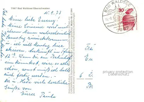 AK / Ansichtskarte Bad_Waldsee Gotisches Rathaus Uferpartie am Stadtsee Segelboot Wasserschloss Chronik Wappen Bad_Waldsee