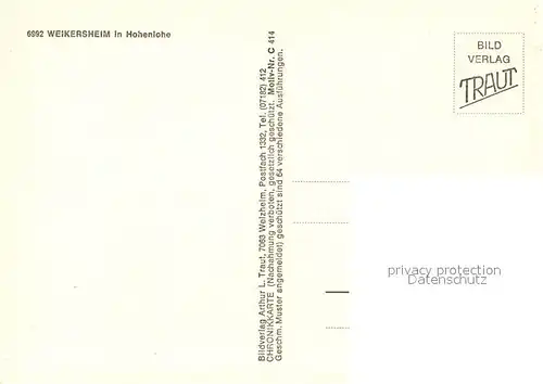 AK / Ansichtskarte Weikersheim Gotische Stadtkirche Barockgarten Schloss Schlosseingang Chronik Wappen Weikersheim