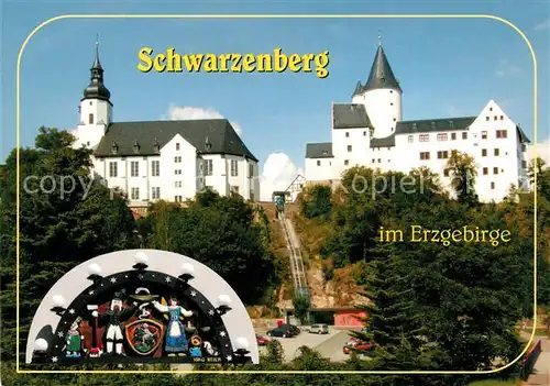 AK / Ansichtskarte Schwarzenberg_Erzgebirge St Georgen Kirche und Schloss Schwibbogen Schwarzenberg Erzgebirge