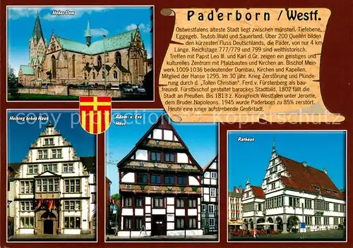 AK / Ansichtskarte Paderborn Hoher Dom Heisingsches Haus Adam und Eva Haus Rathaus Paderborn