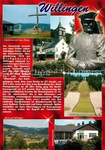 AK / Ansichtskarte Willingen_Sauerland Holzkreuz auf dem Iberg Denkmal Linnenkerl Stadtblick Muehlenkopfschanze Kurzentrum Willingen_Sauerland