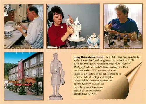 AK / Ansichtskarte Sitzendorf_Thueringen Porzellanmanufaktur Spitzenbelegerin Georg Heinrich Macheleid Sitzendorf Thueringen