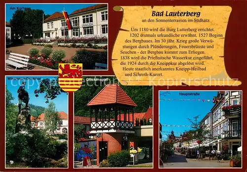 AK / Ansichtskarte Bad_Lauterberg Kurhaus Wissmann Denkmal Glockenspiel Hauptstrasse Bad_Lauterberg