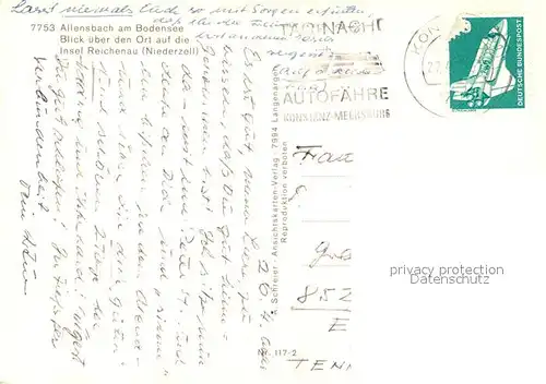 AK / Ansichtskarte Allensbach_Bodensee Ortsblickmit Insel Reichenau Allensbach_Bodensee