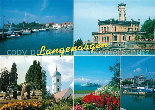 AK / Ansichtskarte Langenargen_Bodensee Bootshafen Schlosspark Kirche Faehre Langenargen Bodensee