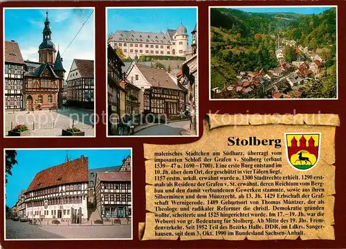 AK / Ansichtskarte Stolberg_Harz Saigerturm Marktplatz Hauptstr Schloss Teilansicht Nord Rathaus Stolberg Harz