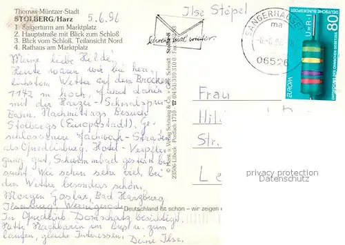 AK / Ansichtskarte Stolberg_Harz Saigerturm Marktplatz Hauptstr Schloss Teilansicht Nord Rathaus Stolberg Harz