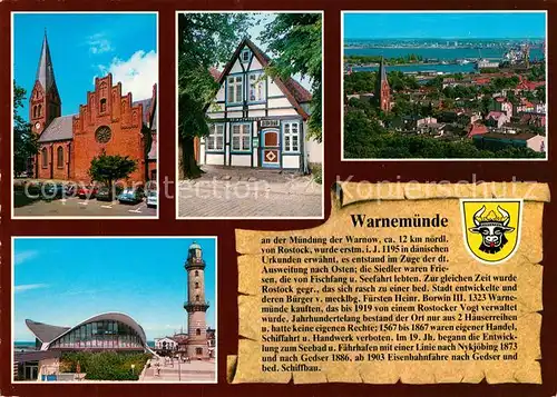 AK / Ansichtskarte Warnemuende_Ostseebad Ev Kirche Heimatmuseum Stadtblick Teepott und Leuchtturm Warnemuende_Ostseebad