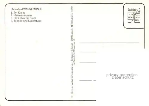 AK / Ansichtskarte Warnemuende_Ostseebad Ev Kirche Heimatmuseum Stadtblick Teepott und Leuchtturm Warnemuende_Ostseebad