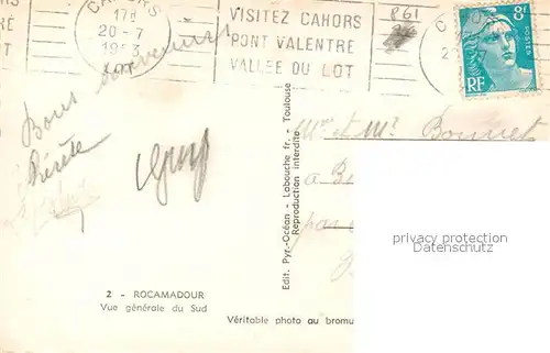 AK / Ansichtskarte Rocamadour Vue generale du Sud Rocamadour