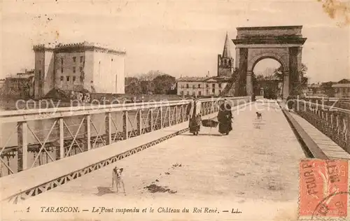 AK / Ansichtskarte Tarascon_Bouches du Rhone Le Pont suspendu et le Chateau du Roi Rene Tarascon Bouches du Rhone