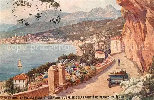 AK / Ansichtskarte Menton_Alpes_Maritimes La Vieille Ville et Garavan Vue prise de la frontiere Franco Italienne Menton_Alpes_Maritimes