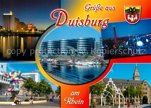 AK / Ansichtskarte Duisburg_Ruhr Innenhafen Innenstadt Lebensretter Brunnen Rathaus  Duisburg Ruhr