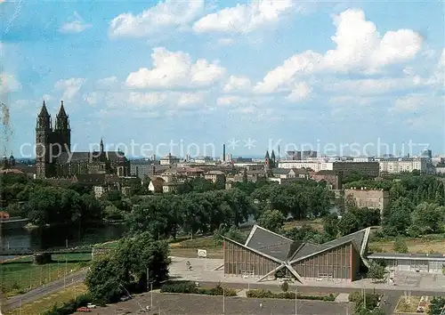 AK / Ansichtskarte Magdeburg Stadtpanorama mit Kirche Halle Magdeburg