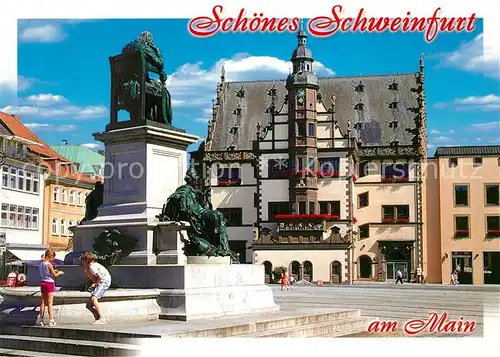 AK / Ansichtskarte Schweinfurt Marktplatz Rueckert Denkmal Renaissance Rathaus Schweinfurt