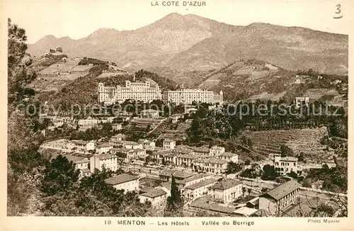 AK / Ansichtskarte Menton_Alpes_Maritimes Les Hotels Vallee du Borrigo Menton_Alpes_Maritimes