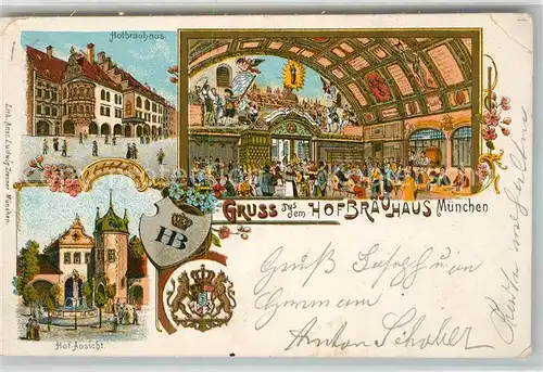 AK / Ansichtskarte Muenchen Hofbraeuhaus Restauration Wappen Litho Muenchen
