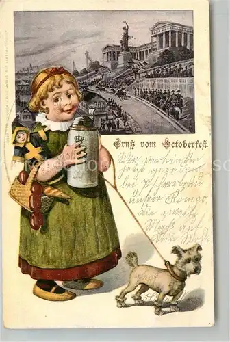 AK / Ansichtskarte Muenchen Oktoberfest Maedchen mit Bierkrug und Hund Muenchen