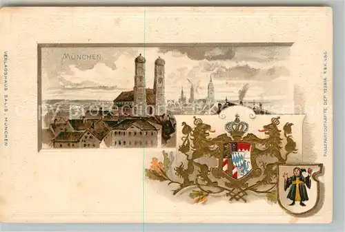 AK / Ansichtskarte Muenchen Stadtbild mit Frauenkirche Wappen Krone Muenchen