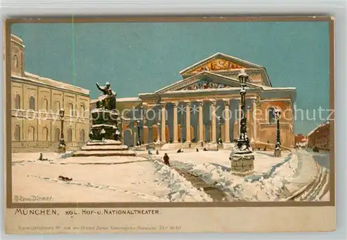 AK / Ansichtskarte Muenchen Koenigliches Hof  und Nationaltheater im Winter Kuenstlerkarte Muenchen