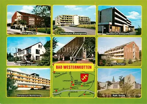 AK / Ansichtskarte Bad_Westernkotten Sanatorium Solequelle Haus Kemper Saline Sanatorium Muehlenweg Bad_Westernkotten