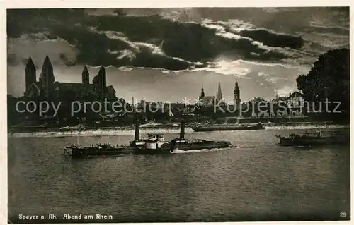 AK / Ansichtskarte Speyer_Rhein Rheinpartie am Abend mit Dom Speyer Rhein