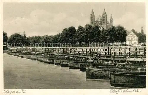 AK / Ansichtskarte Speyer_Rhein Schiffbruecke mit Dom Speyer Rhein