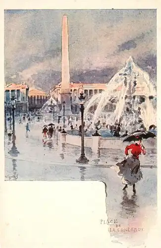 AK / Ansichtskarte Paris Place de la Concorde Kuenstlerkarte Paris